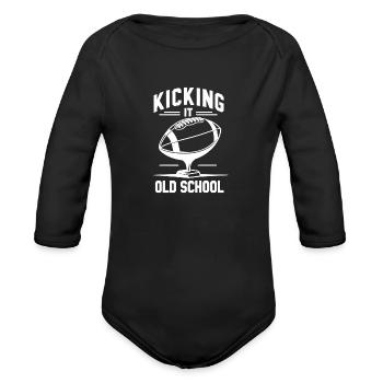 Kicking it Old School - Organic Long Sleeve Baby Bodysuit - black - Front