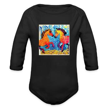 Artistic horses - Organic Long Sleeve Baby Bodysuit - black - Front