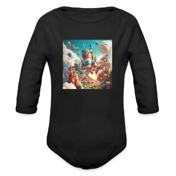 Skyward Rocket Adventure - Organic Long Sleeve Baby Bodysuit - black - Front