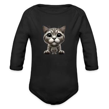 Sneaky Cat - Organic Long Sleeve Baby Bodysuit - black - Front