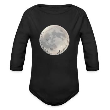 Moonlit Flight Serene Night Sky - Organic Long Sleeve Baby Bodysuit - black - Front