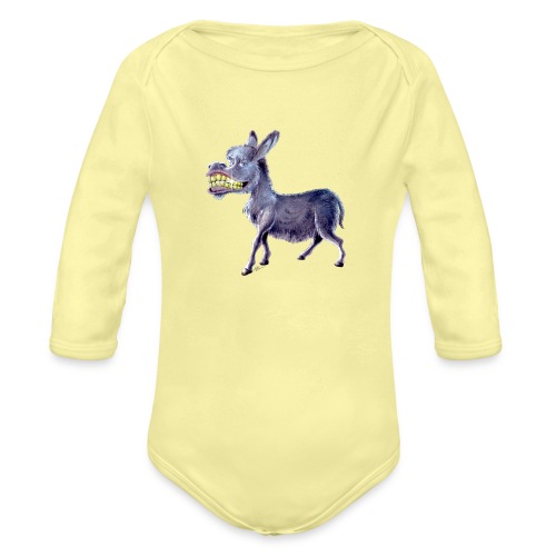 Funny Keep Smiling Donkey - Organic Long Sleeve Baby Bodysuit
