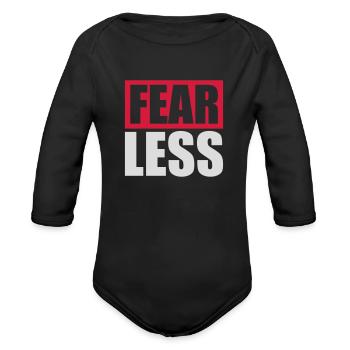 fearless text quote - Organic Long Sleeve Baby Bodysuit - black - Front