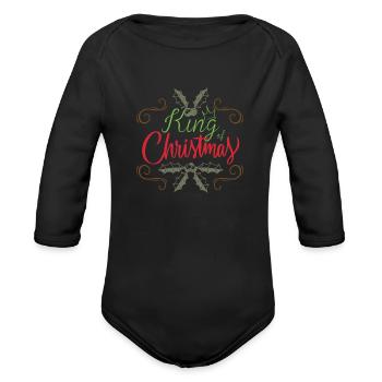 king - Organic Long Sleeve Baby Bodysuit - black - Front