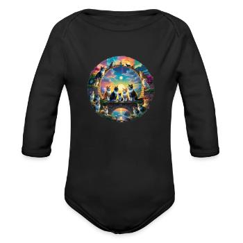 Colorful Cats in Heaven - Organic Long Sleeve Baby Bodysuit - black - Front