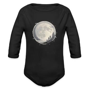Lone Moonlight Forest Solitude - Organic Long Sleeve Baby Bodysuit - black - Front