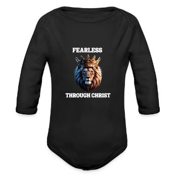 Fearless through Christ - Organic Long Sleeve Baby Bodysuit - black - Front