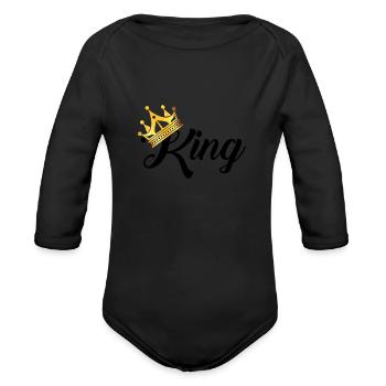 king - Organic Long Sleeve Baby Bodysuit - black - Front