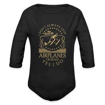 Airplane Remote Control Aerobatics - Organic Long Sleeve Baby Bodysuit - black - Front