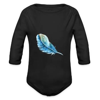 Image: Watercolor, Feather - Organic Long Sleeve Baby Bodysuit - black - Front