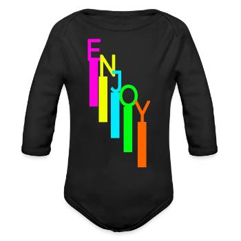ENJOY TEXT WITH STRIPS TSHIRT - Organic Long Sleeve Baby Bodysuit - black - Front