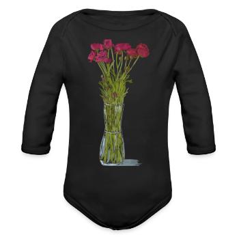 Pretty Ranunculus - Organic Long Sleeve Baby Bodysuit - black - Front