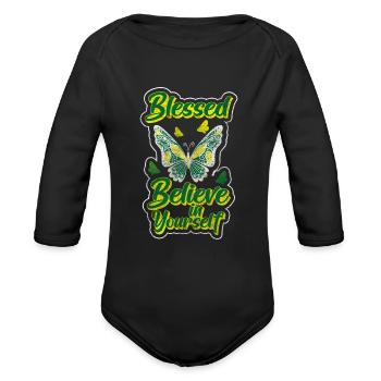 Butterfly Insects - Organic Long Sleeve Baby Bodysuit - black - Front