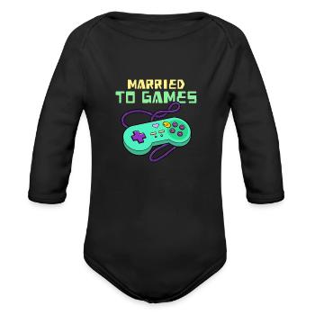 Married To Games Design - Organic Long Sleeve Baby Bodysuit - black - Front