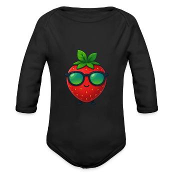 Cool minimalist strawberry fruity summer - Organic Long Sleeve Baby Bodysuit - black - Front