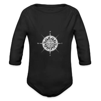 Image: Compass (white) - Organic Long Sleeve Baby Bodysuit - black - Front