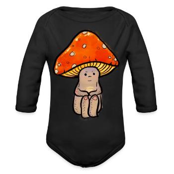A Little Funguy - Organic Long Sleeve Baby Bodysuit - black - Front