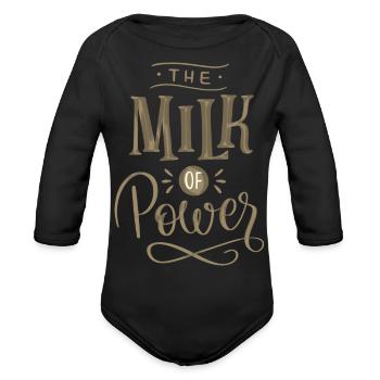 the milk of power - Organic Long Sleeve Baby Bodysuit - black - Front