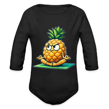 Pineapple Fruity Tropical Summer Yoga Meditation - Organic Long Sleeve Baby Bodysuit - black - Front