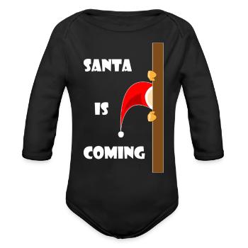Santa is coming - Organic Long Sleeve Baby Bodysuit - black - Front