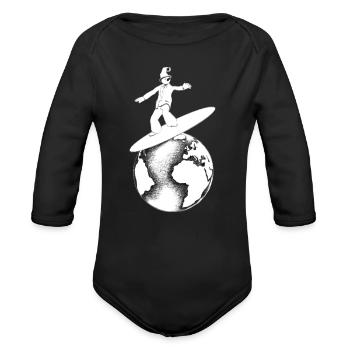 Surfing the Waves of the Earth - Organic Long Sleeve Baby Bodysuit - black - Front