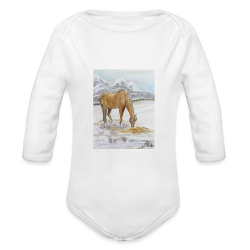 Horse grazing - Organic Long Sleeve Baby Bodysuit