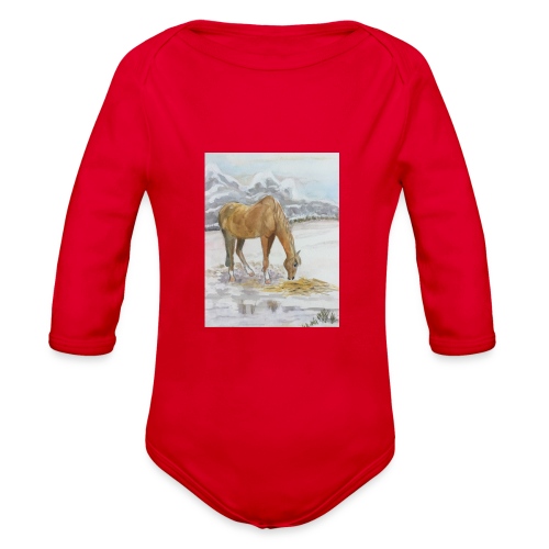 Horse grazing - Organic Long Sleeve Baby Bodysuit