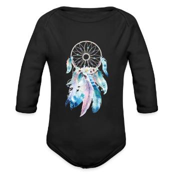 Image: Watercolor, Feather dreamcatcher - Organic Long Sleeve Baby Bodysuit - black - Front