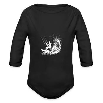 Kite Surfing Sport With Board - Surfing In The Sky - Organic Long Sleeve Baby Bodysuit - black - Front
