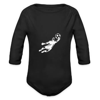Dynamic Goalkeeper Illustration Flying Ball - Organic Long Sleeve Baby Bodysuit - black - Front