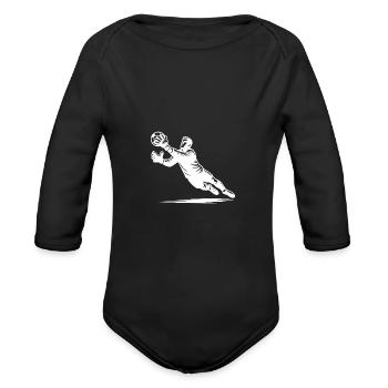 Goalkeeper With Strong Reflexes In Full Defensive - Organic Long Sleeve Baby Bodysuit - black - Front