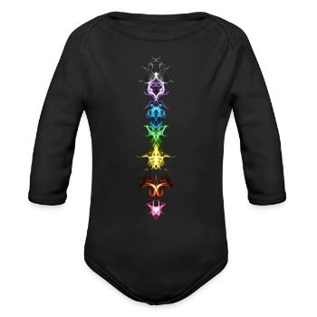 Fractal Chakras, Energy Centers, Buddhism, Power - Organic Long Sleeve Baby Bodysuit - black - Front