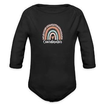Coordinator Rainbow Leopard Funny Coordinator - Organic Long Sleeve Baby Bodysuit - black - Front