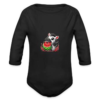 Zebra Melon Fruity Summer Watermelon Fun - Organic Long Sleeve Baby Bodysuit - black - Front