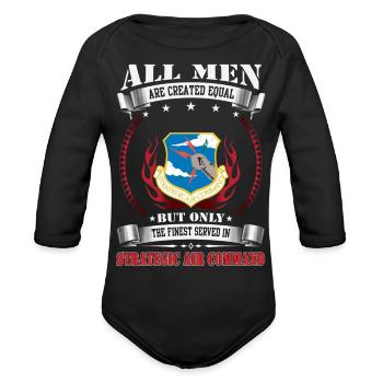 Air Command Crest Parody Emblem - Organic Long Sleeve Baby Bodysuit - black - Front