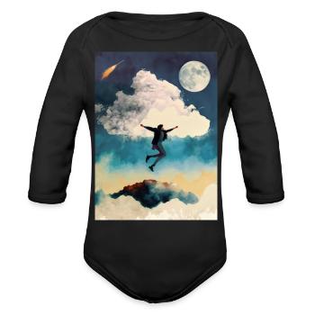 Portrait of Moonlight Dancing Among the Stars - Organic Long Sleeve Baby Bodysuit - black - Front