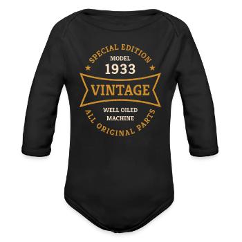 Born 1933 Vintage 90 Year Old 90th Birthday Gifts - Organic Long Sleeve Baby Bodysuit - black - Front