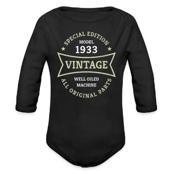 Born 1933 Vintage 90 Year Old 90th Birthday Gifts - Organic Long Sleeve Baby Bodysuit - black - Front