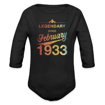 90th Birthday 90 Year Old Born February 1933 Gift - Organic Long Sleeve Baby Bodysuit - black - Front