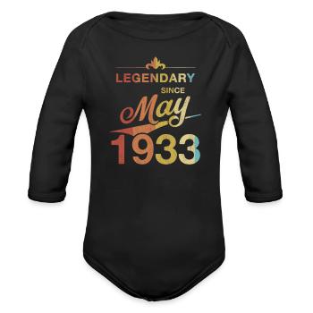 90th Birthday 90 Year Old Born May 1933 Gift - Organic Long Sleeve Baby Bodysuit - black - Front