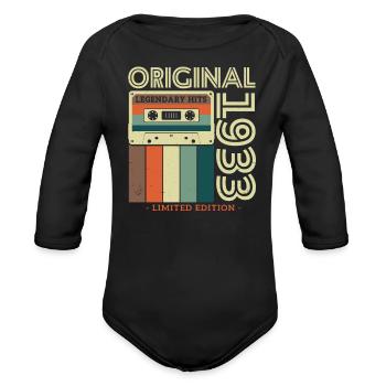 Vintage 1933 Birthday Gift - Organic Long Sleeve Baby Bodysuit - black - Front