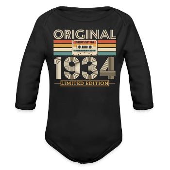 Vintage Birthday Gift 89/90 Years - Organic Long Sleeve Baby Bodysuit - black - Front