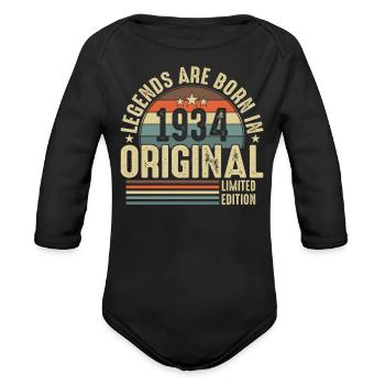 1934 Vintage Legend 90th Birthday Tee - Organic Long Sleeve Baby Bodysuit - black - Front