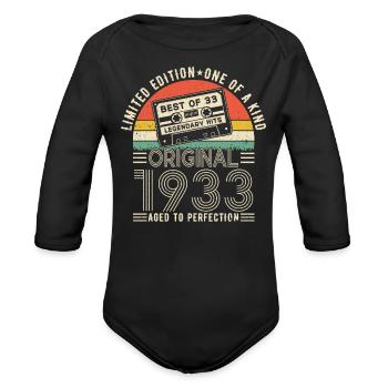 1933 Vintage Birthday Tee - Organic Long Sleeve Baby Bodysuit - black - Front