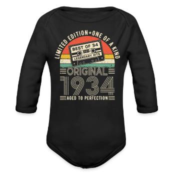 1934 Vintage Birthday - Organic Long Sleeve Baby Bodysuit - black - Front