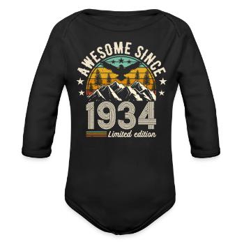 1934 Vintage Birthday Tee - Organic Long Sleeve Baby Bodysuit - black - Front