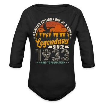 1933 Vintage Birthday Tee - Organic Long Sleeve Baby Bodysuit - black - Front