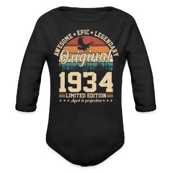 1934 Vintage Birthday - Organic Long Sleeve Baby Bodysuit - black - Front
