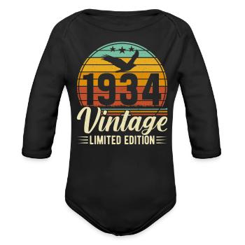 Vintage 1934: 90th Birthday Retro Tee - Organic Long Sleeve Baby Bodysuit - black - Front