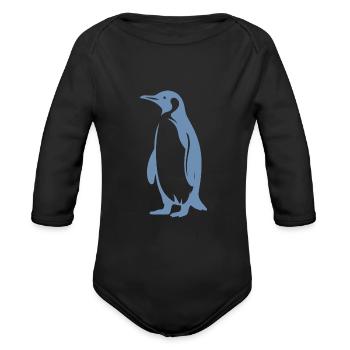 Minimalist penguin silhouette simplicity - Organic Long Sleeve Baby Bodysuit - black - Front